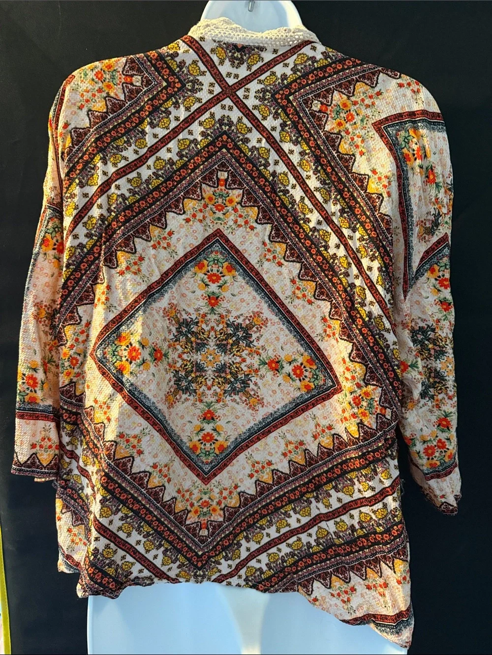 Boho Floral Open-Front Cardigan Sweater - Cream Floral
